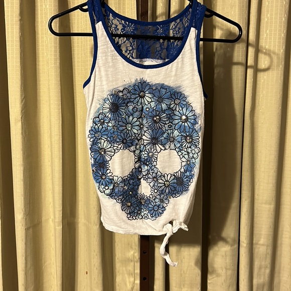 Justice size 12 tie front blue skull tank top - Picture 2 of 5